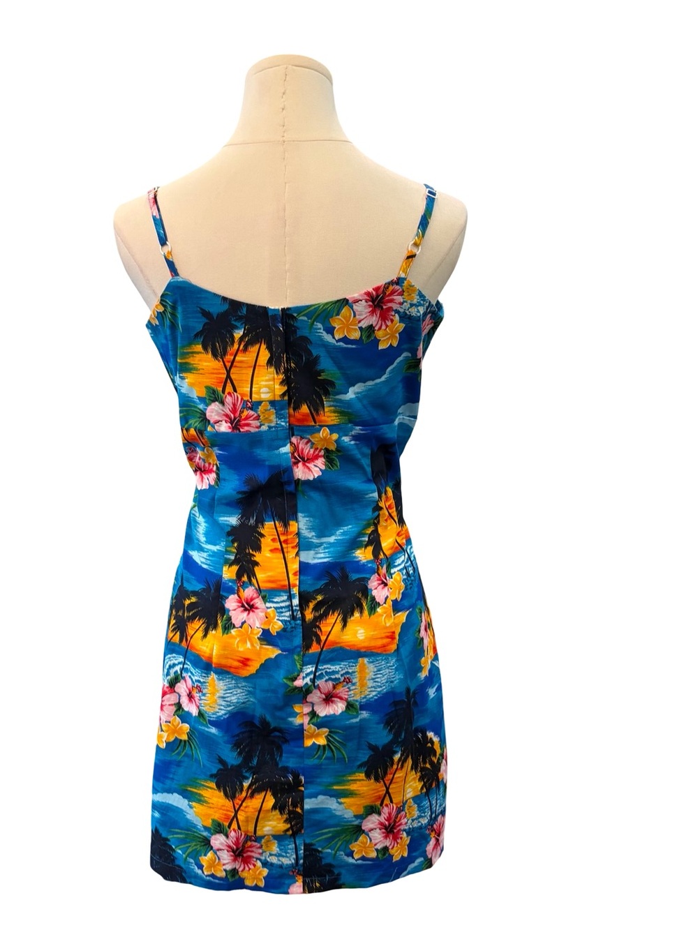 Blue Hawaiian Tropical Floral Mini Dress by Pacific Legend Made in Hawaii Small - Picture 3 of 5